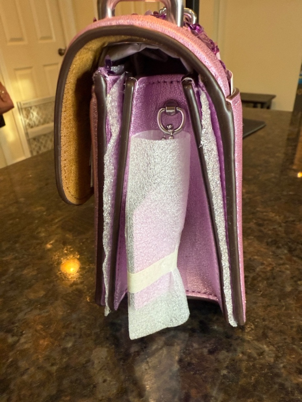 Coach Morgan Lilac Sequin Crossbody Bag with Metallic Trim - Picture 5 of 16